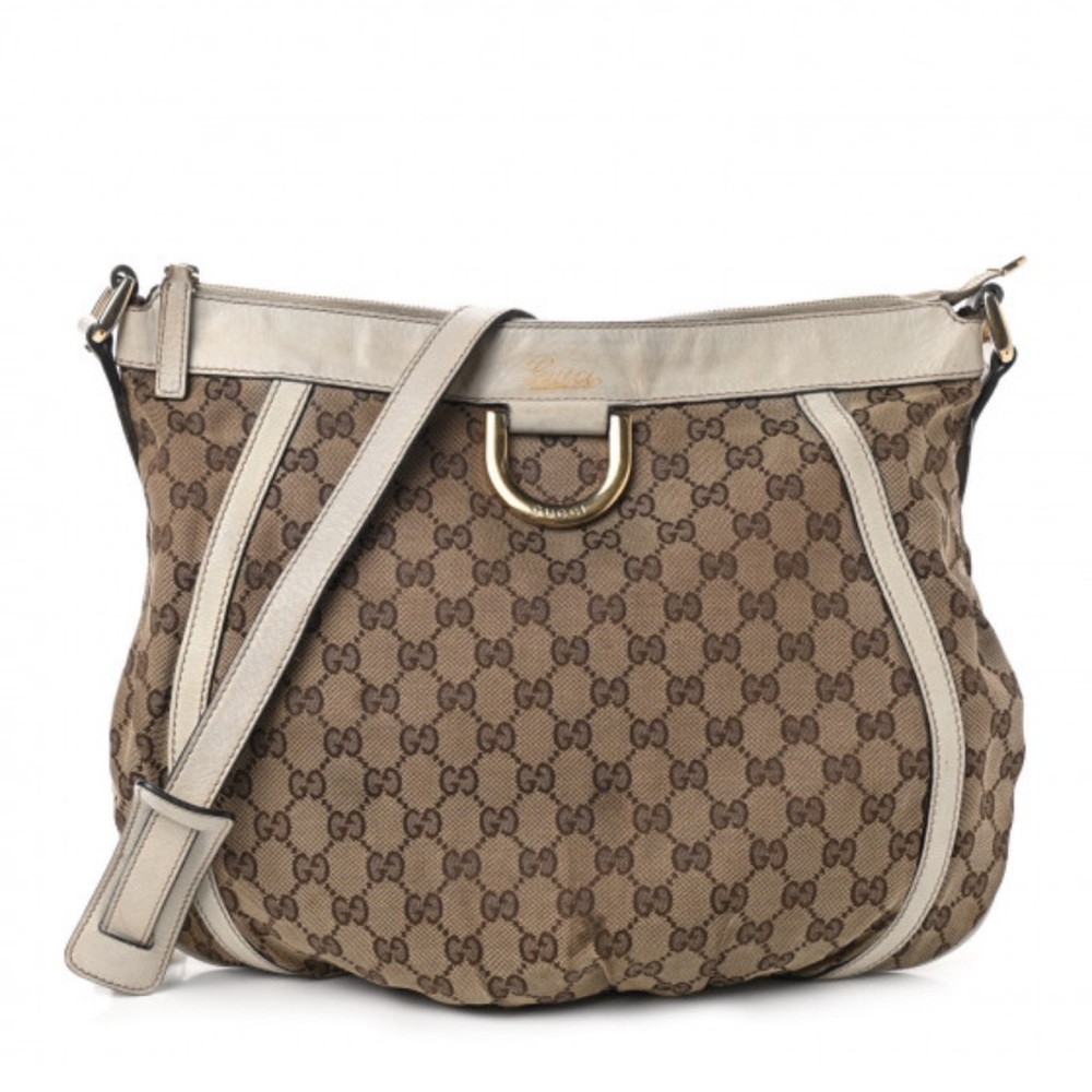 Gucci monogram canvas D gold large messenger white leather crossbody purse bag